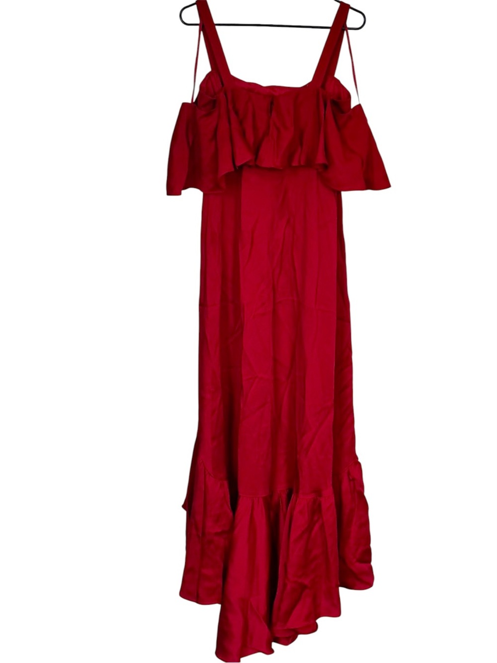 NWT Jill Stuart Red Cold-Shoulder High-Low Ruffle Dress - Size: 6 - Picture 8 of 11